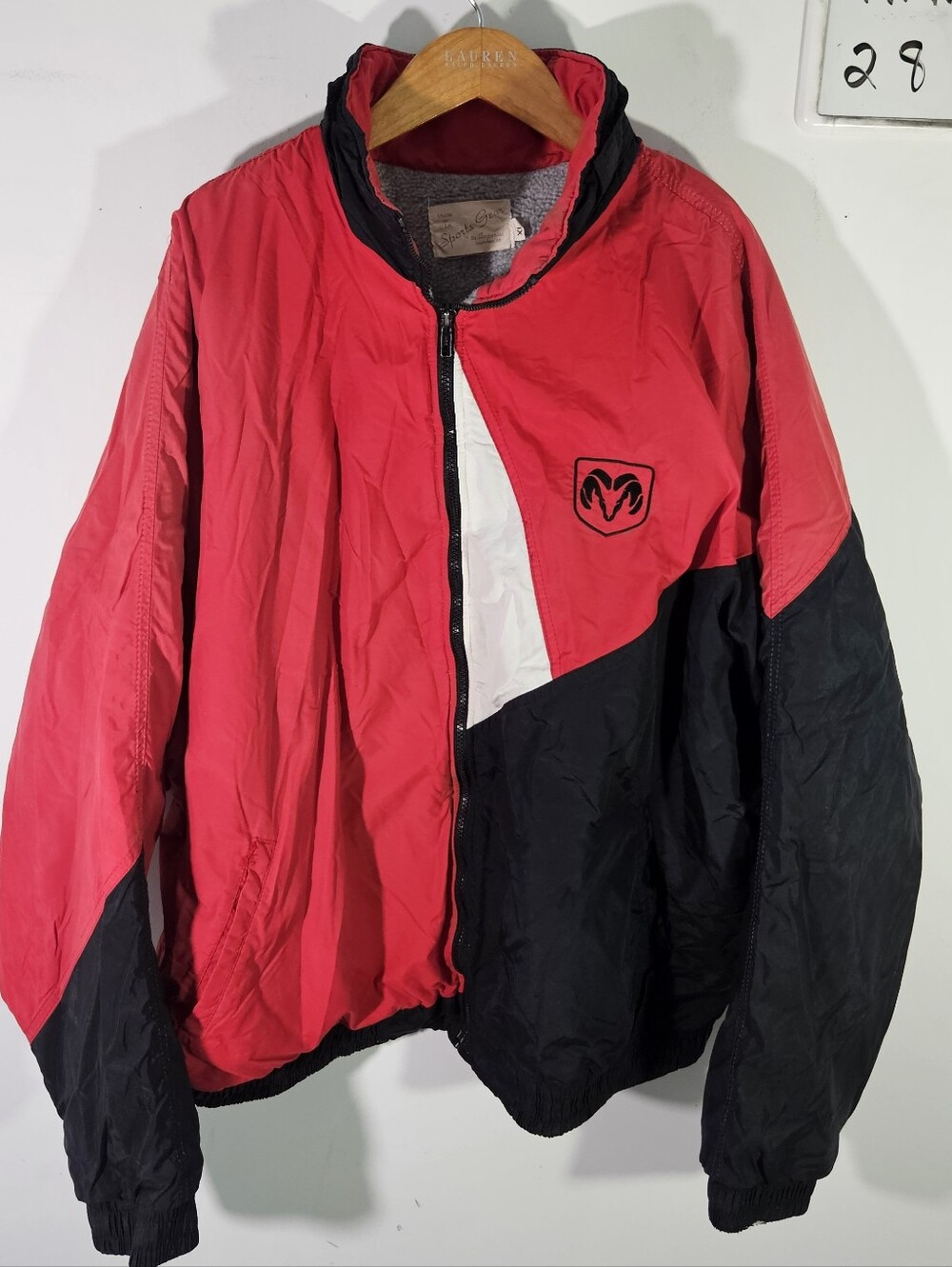 Vintage 80's Sports Gear Ram Trucks Black and Red Full Zip Fleece Lined Jacket!